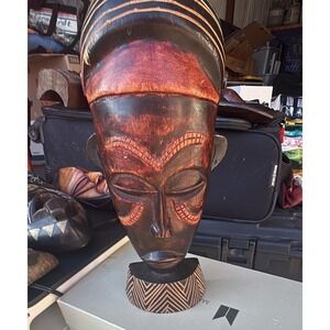 Hand Carved African Wooden Mask Bust